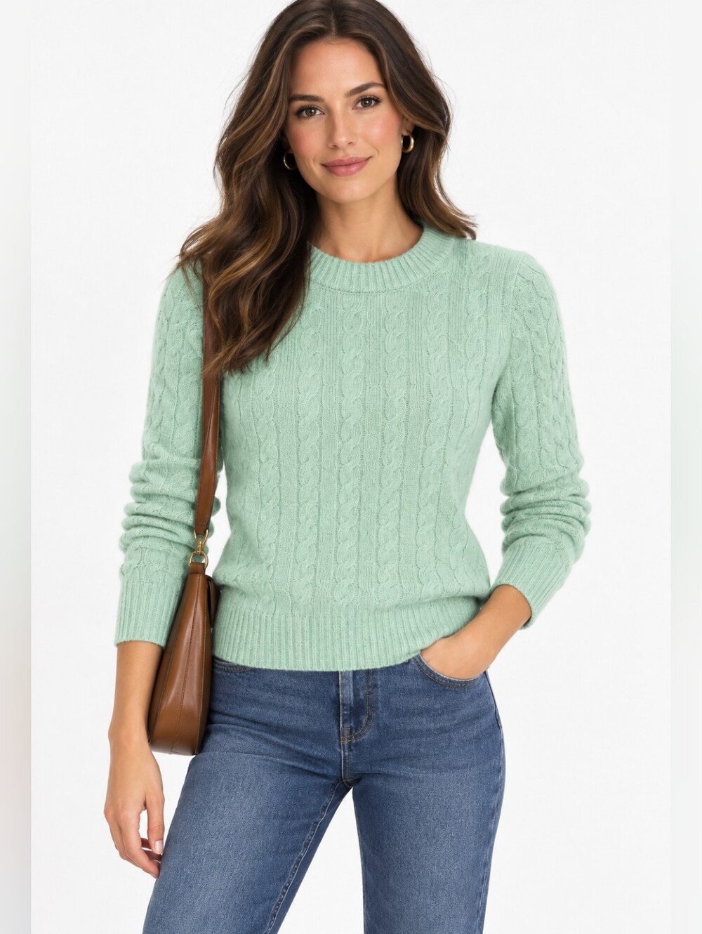 J. Crew cable crewneck Knit everyday Cashmere Pullover Sweater Mint green preppy